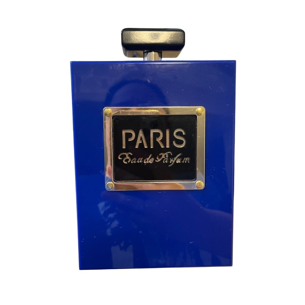 Paris Perfume Bottle Novelty Acrylic Crossbody Purse In Royal Blue
